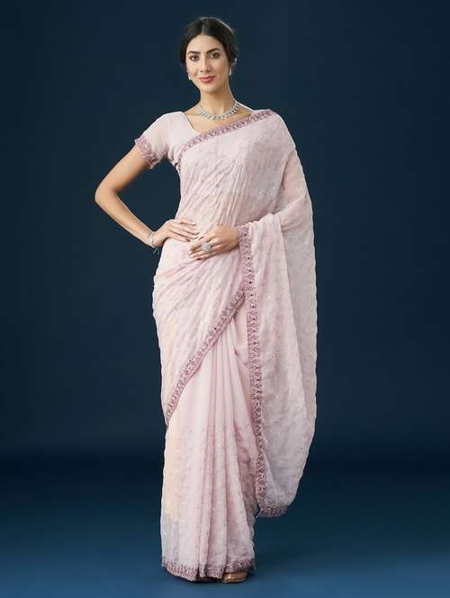 women solid with work embroidered saree with blouse - 21950046 - Very Small Image - 1