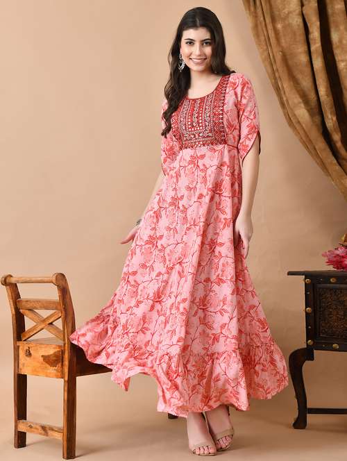 women embroidered round neck tiered ethnic dress - 21954453 - Very Small Image - 1