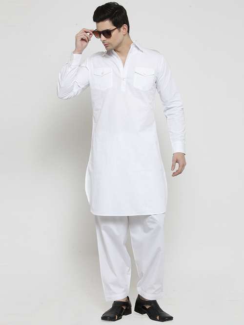 men solid long sleeve pathani kurta - 21962086 - Very Small Image - 1