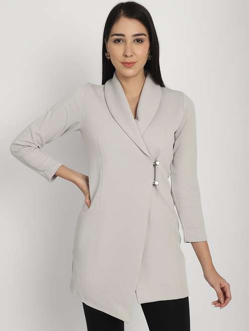 women solid long sleeve double breasted blazer - 21962093 - Very Small Image - 1