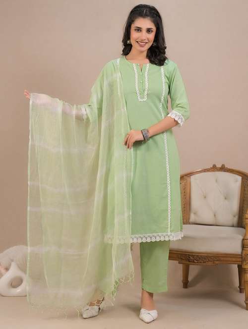 women three quarter sleeve kurta pant with dupatta set - 21962205 - Very Small Image - 1