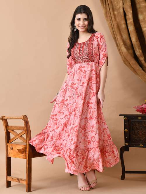 women floral printed three quarter sleeve ethnic dress - 21963343 - Very Small Image - 1