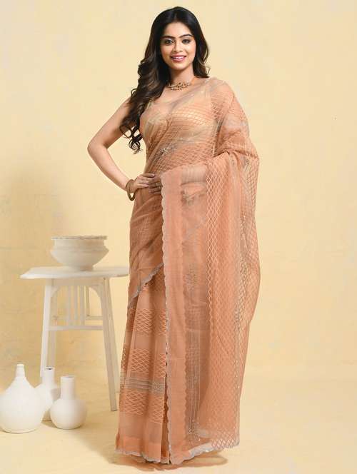 women solid with work embellished saree with blouse - 21965572 - Very Small Image - 1