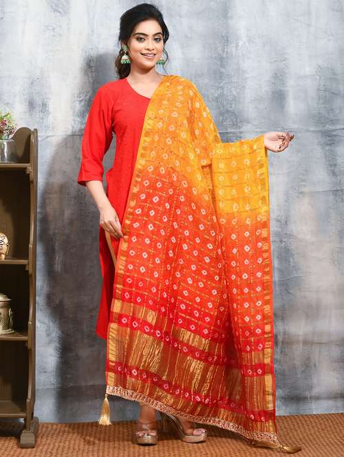 women bandhani printed dupatta  - 21965724 - Very Small Image - 1