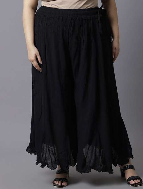 women plus size solid mid rise flared palazzo - 21966997 - Very Small Image - 1