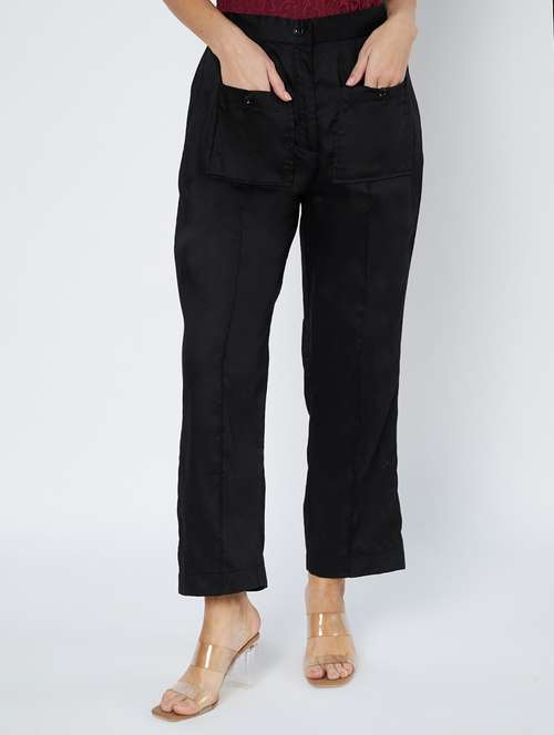 women black solid mid rise straight trouser - 21967065 - Very Small Image - 1