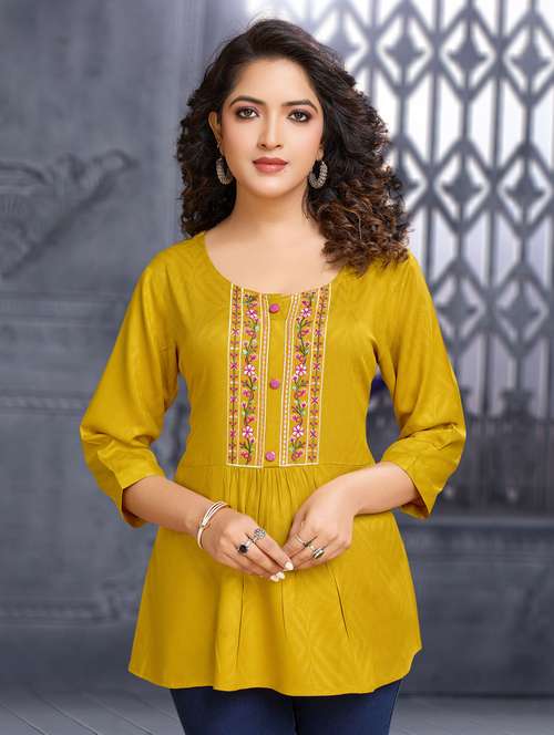 women embroidered round neck a-line kurti - 21967113 - Very Small Image - 1