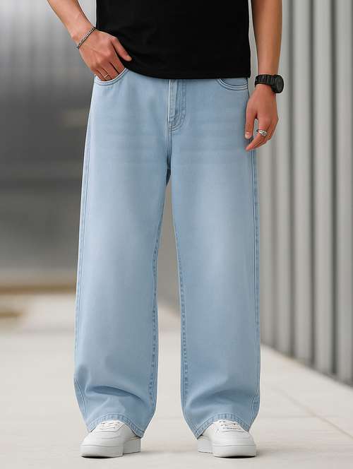 men plain mid rise full length baggy jeans - 21971207 - Very Small Image - 1