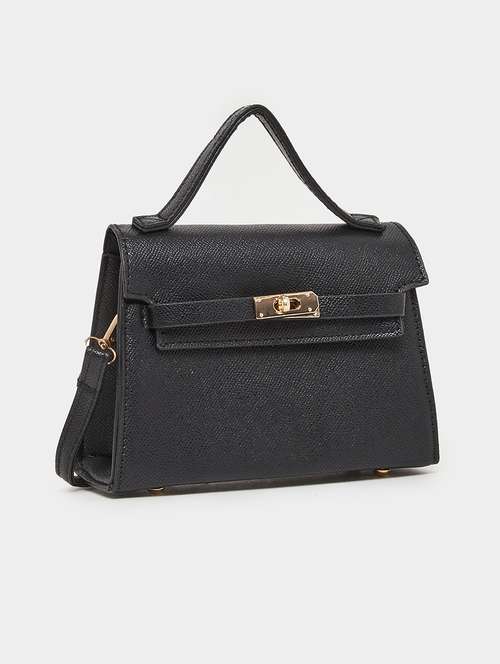 black textured pu leather handbag - 21971410 - Very Small Image - 1