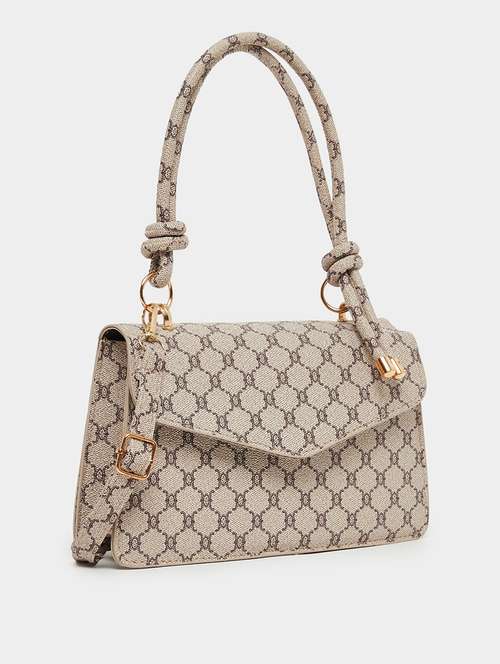 printed pu handbag with tie knot handle - 21971416 - Very Small Image - 1