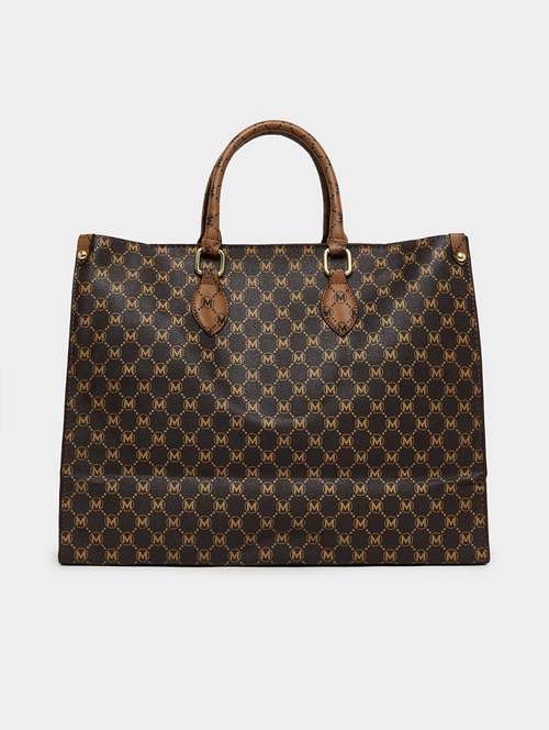 printed pu tote handle brown handbag - 21971433 - Very Small Image - 1