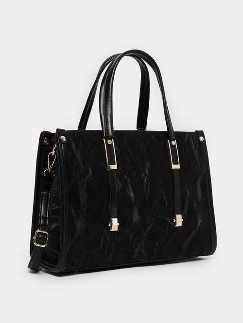 black textured pu leather handbag - 21971438 - Very Small Image - 1