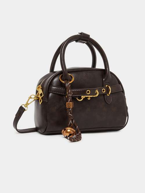 brown textured belt lock detail handbag - 21971486 - Very Small Image - 1