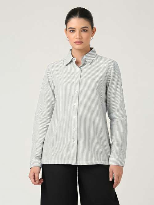 women striped collared long sleeve regular shirt - 21972218 - Very Small Image - 1