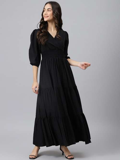 women solid puff sleeve tiered maxi dress - 21972879 - Very Small Image - 1