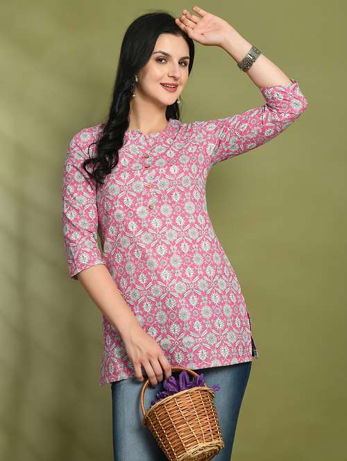women printed three quarter sleeve straight kurti - 21979032 - Very Small Image - 1