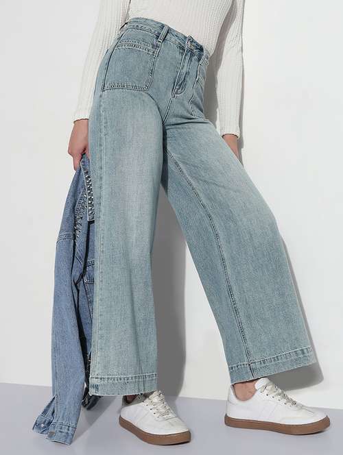 women solid high rise wide leg jean - 21979731 - Very Small Image - 1