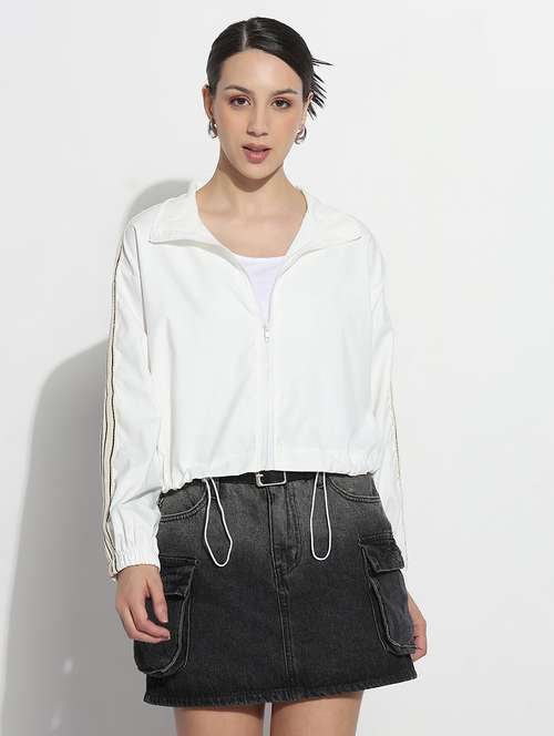 women solid long sleeve crop windcheater jacket - 21979839 - Very Small Image - 1