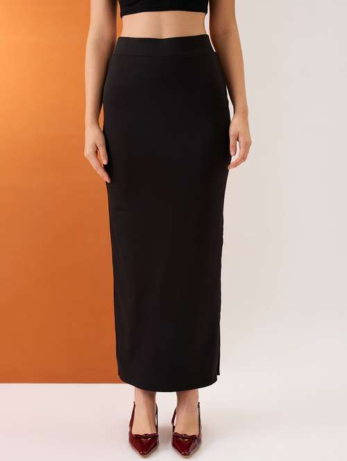 women black high-rise stretchable side slit maxi pencil skirt - 21980140 - Very Small Image - 1