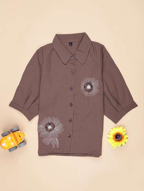 girls embroidered puff sleeve collared top - 21980532 - Very Small Image - 1