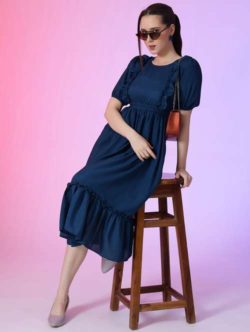 women solid puff sleeve tiered dress - 21982112 - Very Small Image - 1