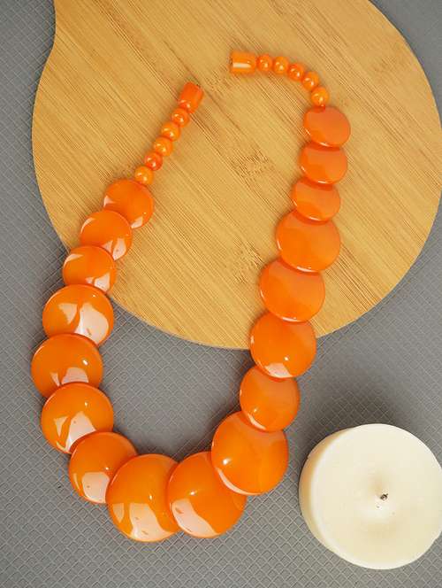 orange ethnic tribal handmade resin beaded fashion necklace - 21982903 - Very Small Image - 1