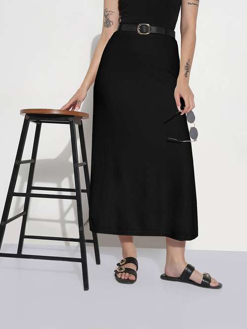 Women Solid High Rise A-line Midi Skirt - 21982955 - Very Small Image - 1