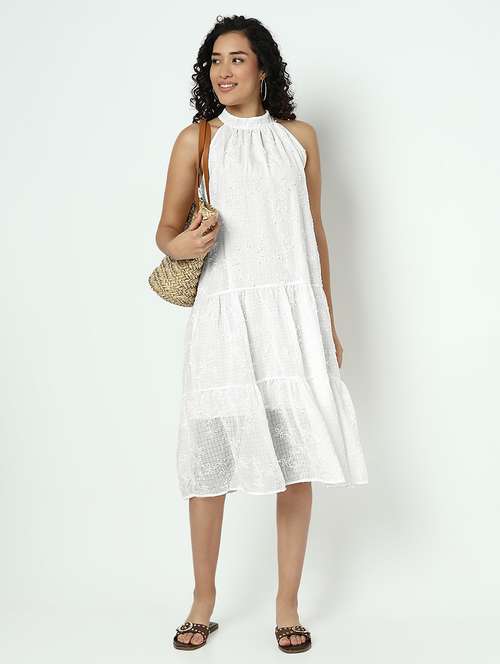 women embroidered halter neck sleeveless tiered dress - 21982962 - Very Small Image - 1