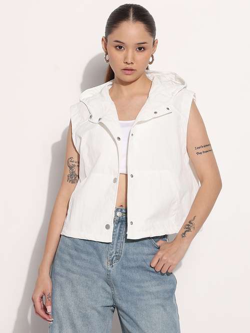 women white solid sleeveless hooded jacket - 21983003 - Very Small Image - 1