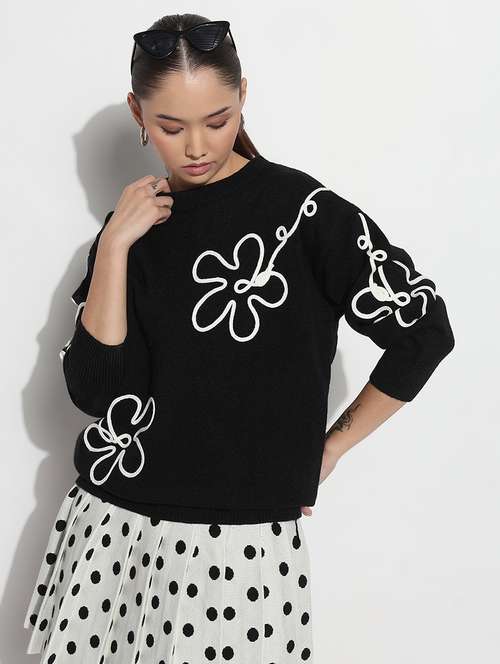 women black embroidered long sleeve pullover - 21983029 - Very Small Image - 1