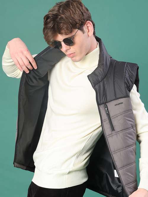 men color block sleeveless regular fit puffer jacket - 21994735 - Very Small Image - 1