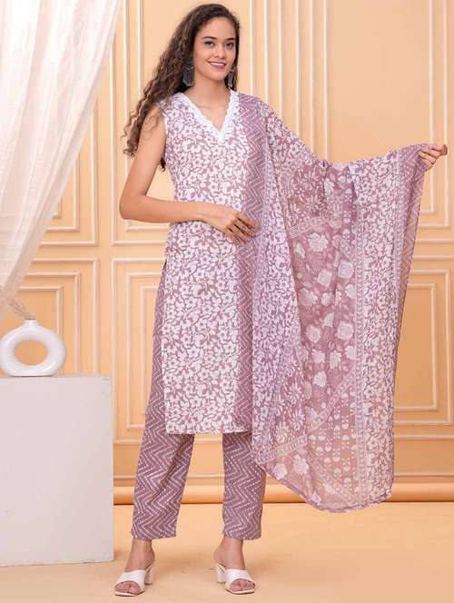 women floral printed sleeveless kurta pant with dupatta set - 21995109 - Very Small Image - 1