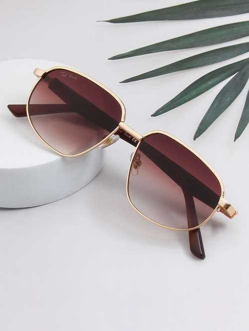 ted smith unisex aesthetic-bold gold-brown aviator sunglasses with uv protected lens - 21998737 - Very Small Image - 1