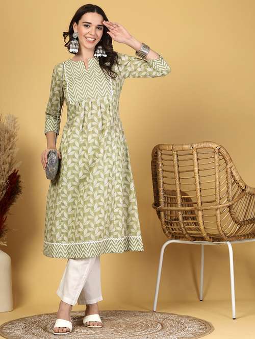 women printed three quarter sleeve a-line kurta - 21999954 - Very Small Image - 1