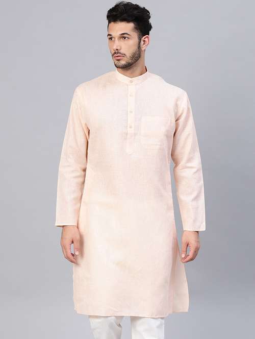 men solid mandarin collar long sleeve kurta  - 22001178 - Very Small Image - 1