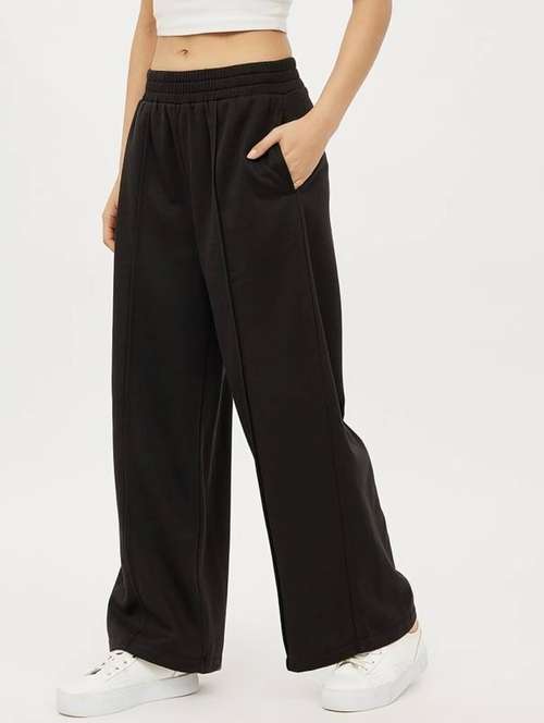 women black solid mid rise wide leg trouser - 22004405 - Very Small Image - 1