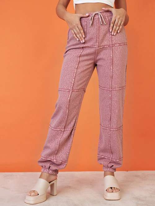 women solid high rise relaxed fit jogger - 22004428 - Very Small Image - 1
