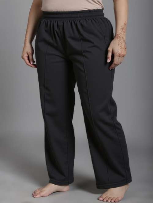 women black solid mid rise track pant - 22004532 - Very Small Image - 1