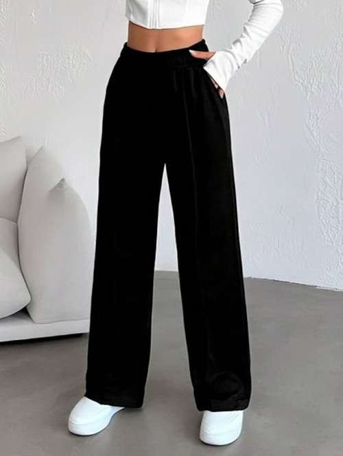 women black solid mid rise straight trouser - 22004542 - Very Small Image - 1