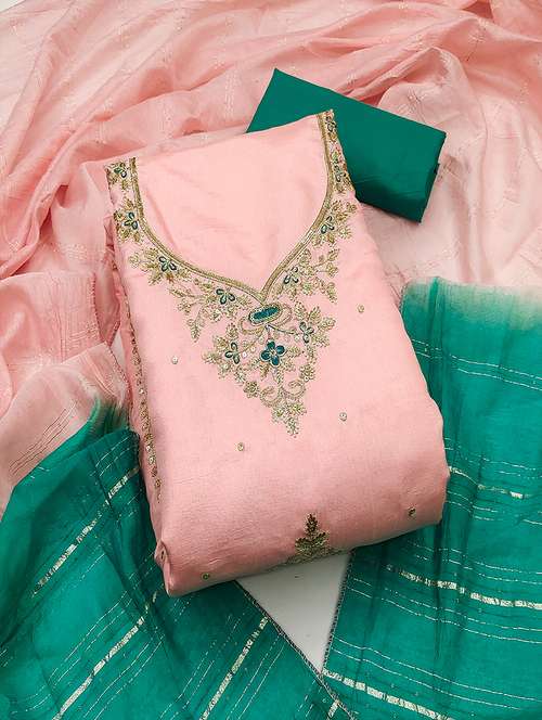 women solid with work embroidered unstitched suit set - 22009212 - Very Small Image - 1