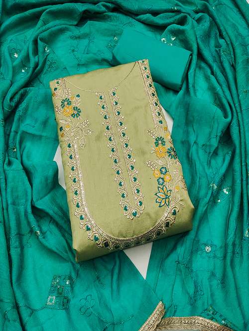 women solid with work embroidered unstitched suit set - 22009222 - Very Small Image - 1