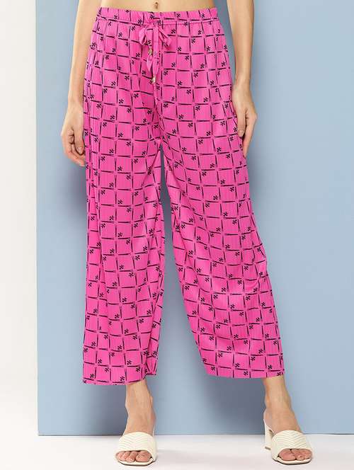 girls printed mid rise straight palazzo - 22012172 - Very Small Image - 1