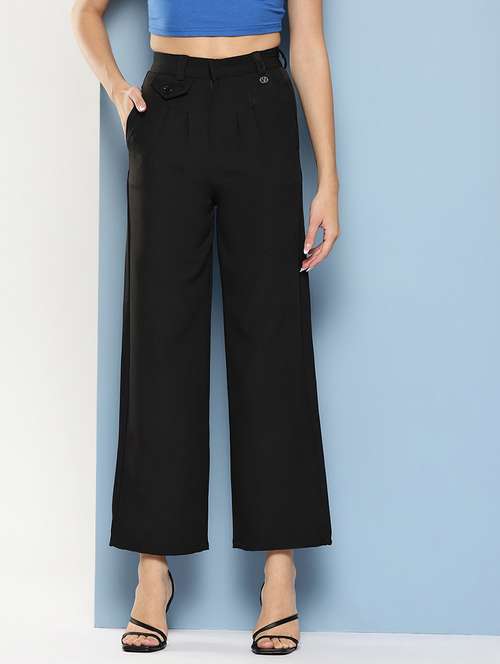 black solid high rise straight trouser - 22012705 - Very Small Image - 1