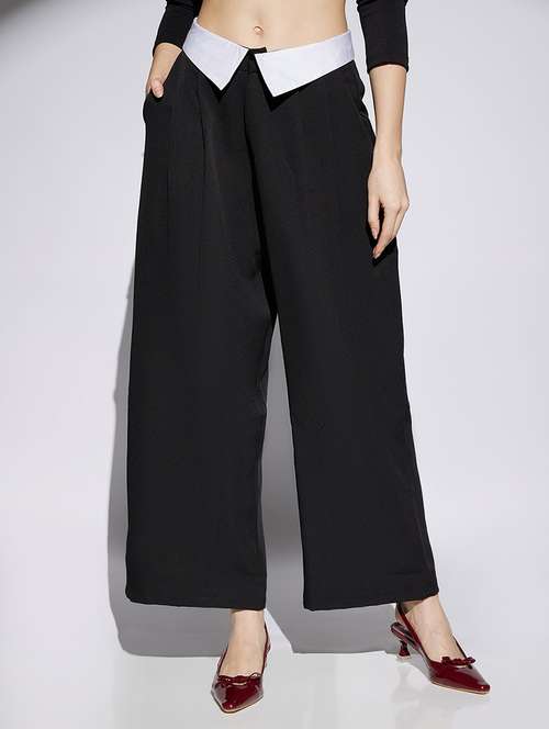 women black solid mid rise korean pant trouser - 22013381 - Very Small Image - 1