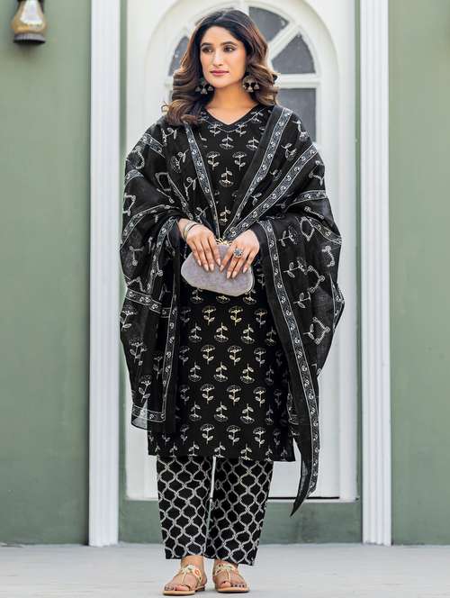 women printed three quarter sleeve kurta pant with dupatta set - 22014263 - Very Small Image - 1