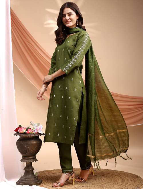 women three quarter sleeve kurta pant with dupatta set - 22014301 - Very Small Image - 1