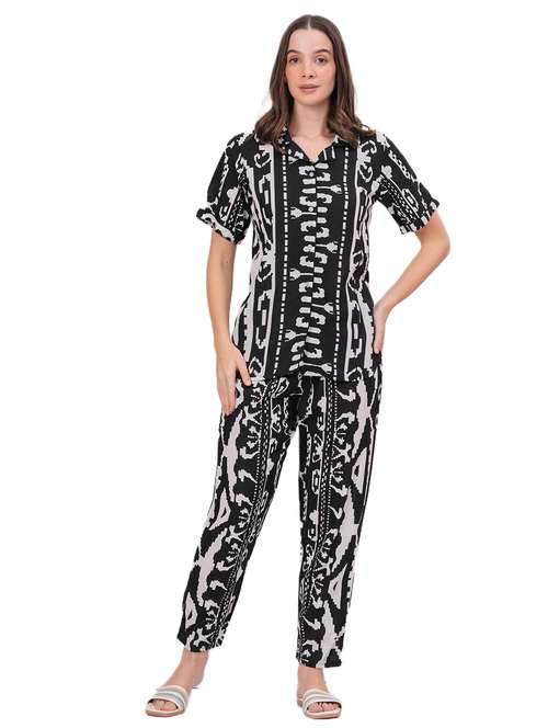 women printed short sleeve nightwear pyjama set - 22018221 - Very Small Image - 1