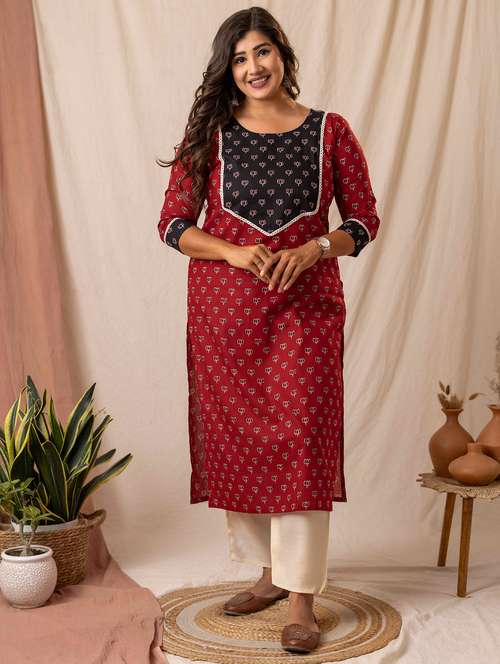 women printed three quarter sleeve straight kurta - 22019996 - Very Small Image - 1