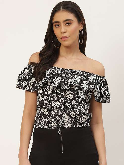 women printed off shoulder crop top - 22028463 - Very Small Image - 1