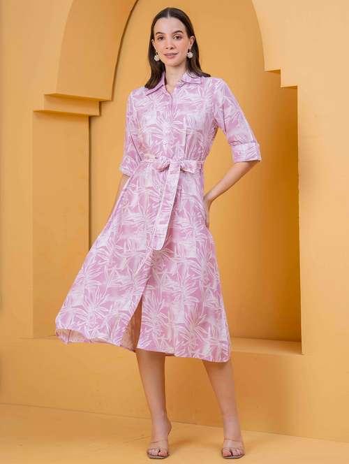 women printed roll up sleeve collared shirt dress - 22029058 - Very Small Image - 1